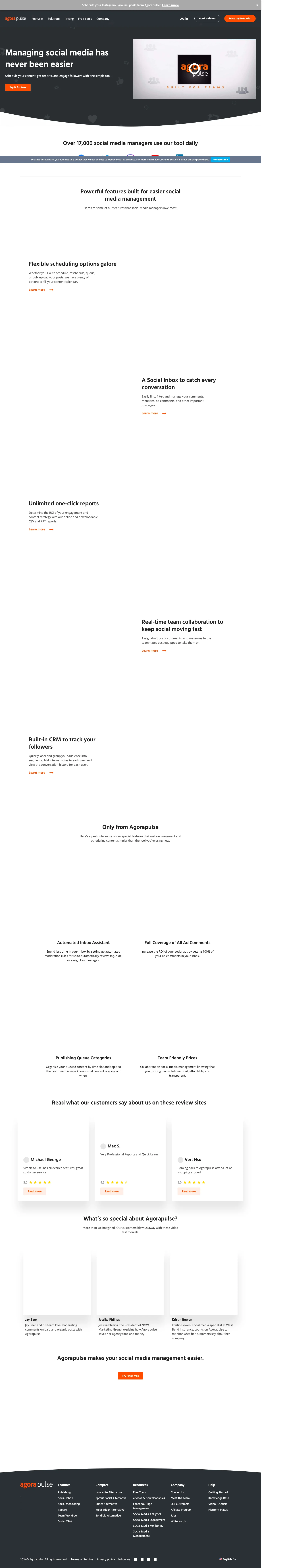 Agorapulse homepage — Jul 2019