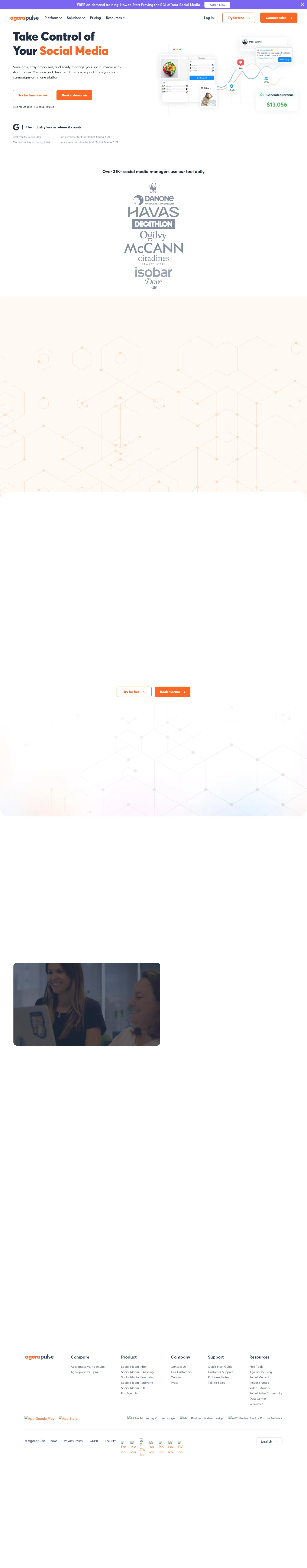 Agorapulse homepage — Apr 2024