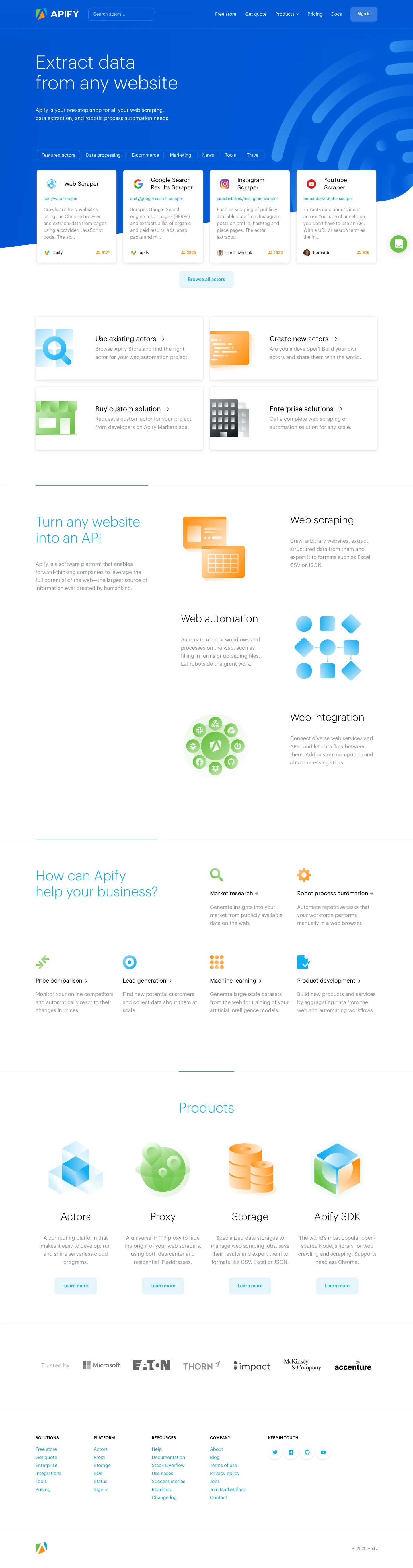 Apify homepage — Jan 2020