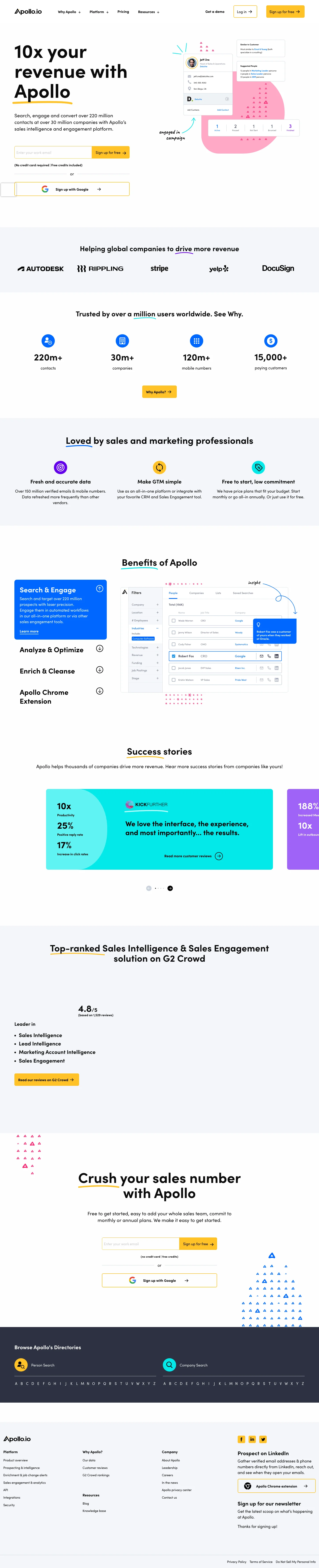 Apollo.io homepage — Jan 2022