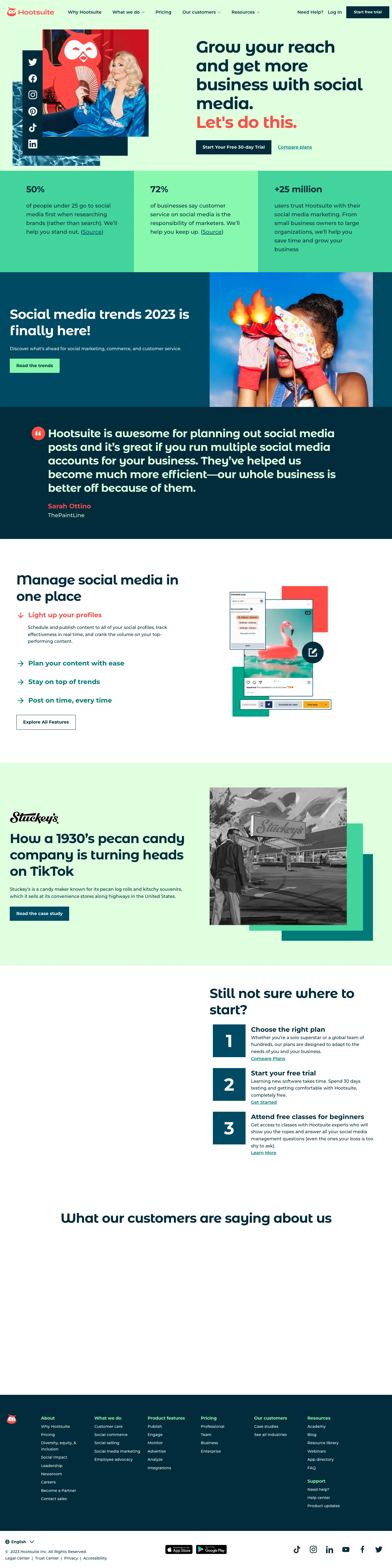 Hootsuite homepage — Jan 2023