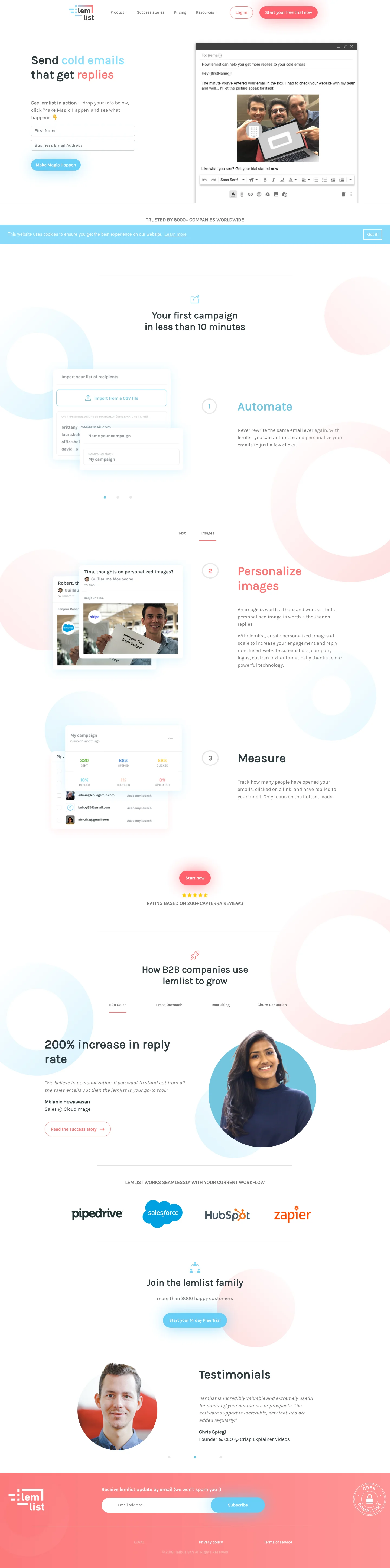 lemlist homepage — Jul 2019