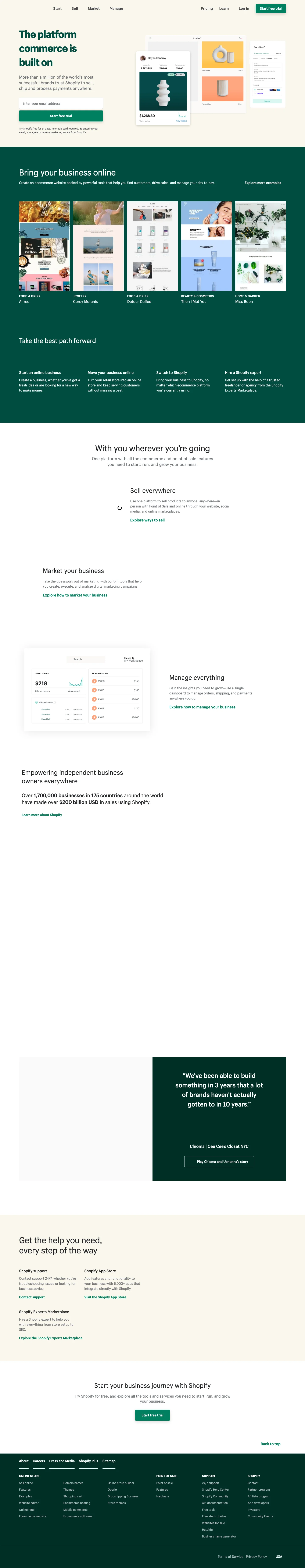 Shopify homepage — Jul 2021