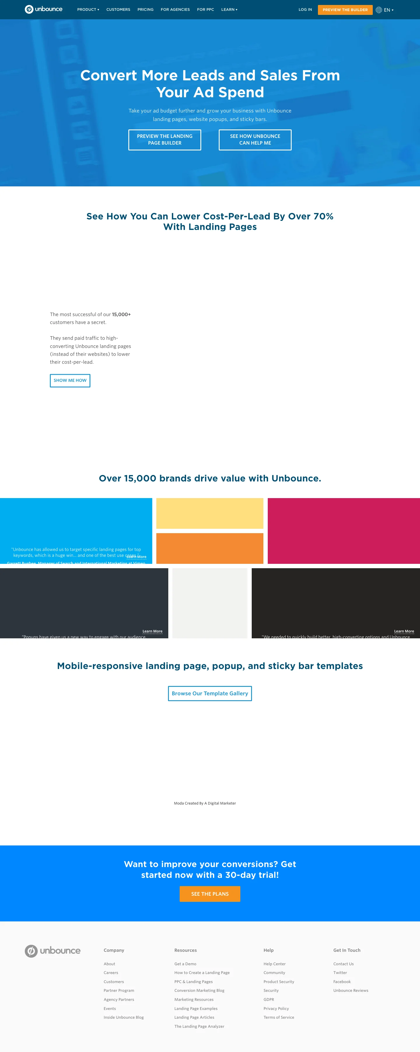 Unbounce homepage — Jan 2019