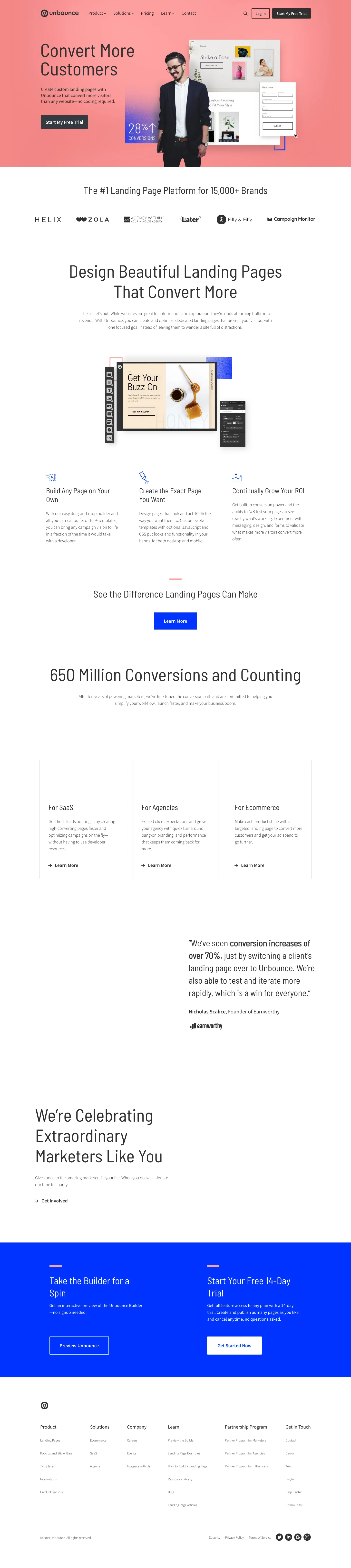 Unbounce homepage — Jul 2019