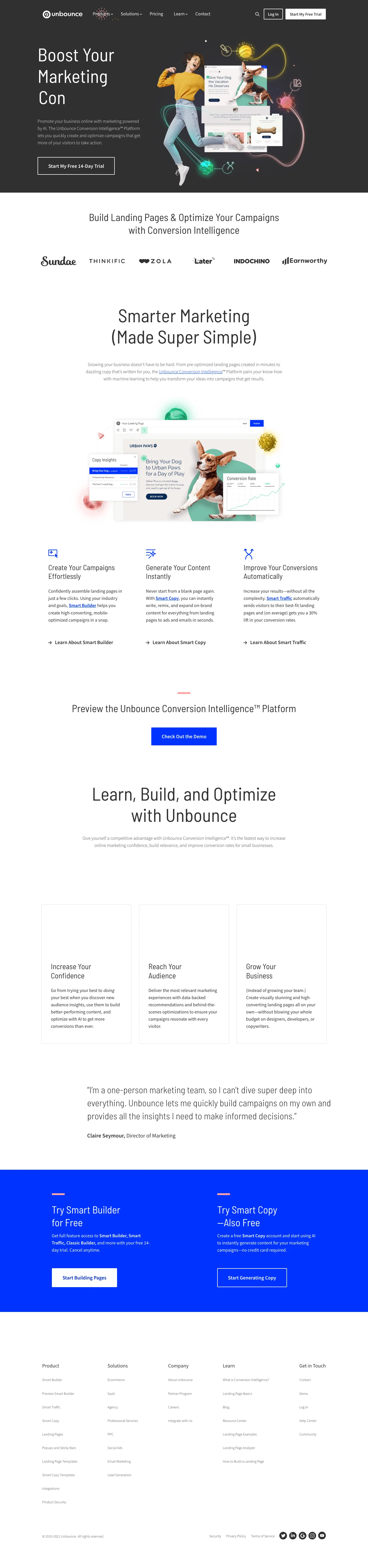 Unbounce homepage — Oct 2021