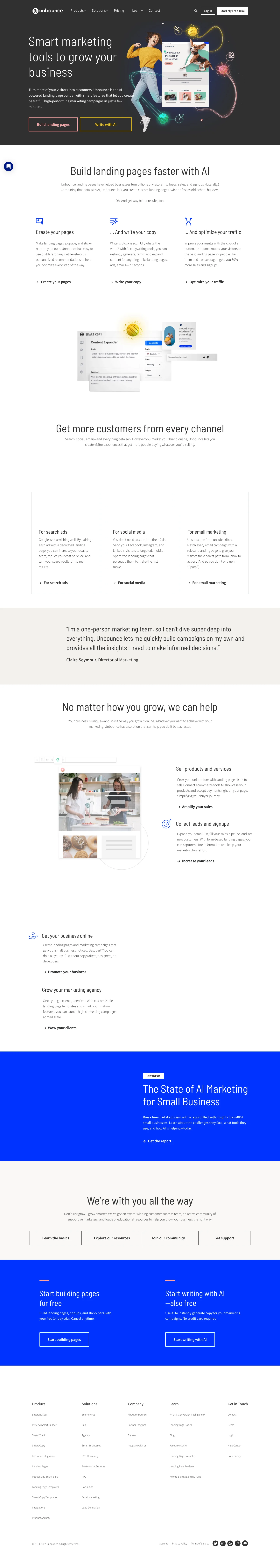 Unbounce homepage — Oct 2022