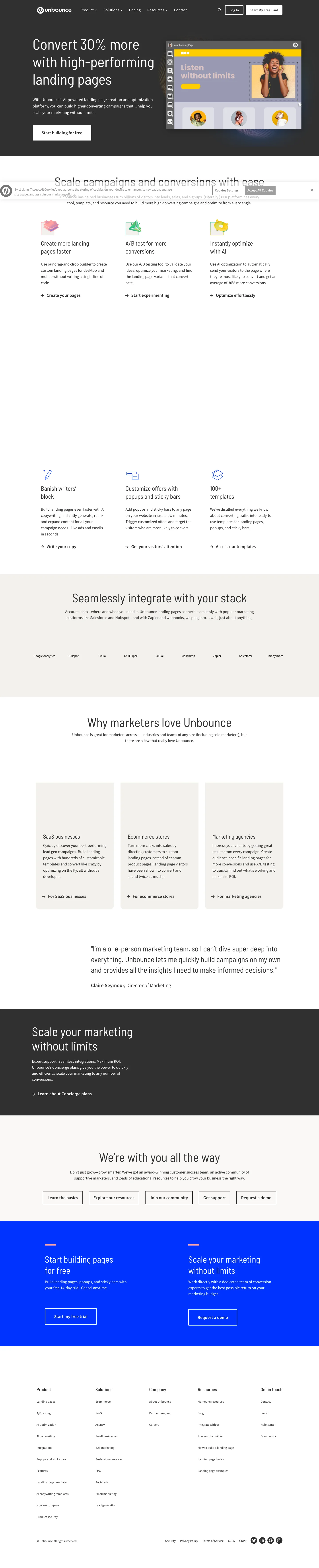 Unbounce homepage — Apr 2024