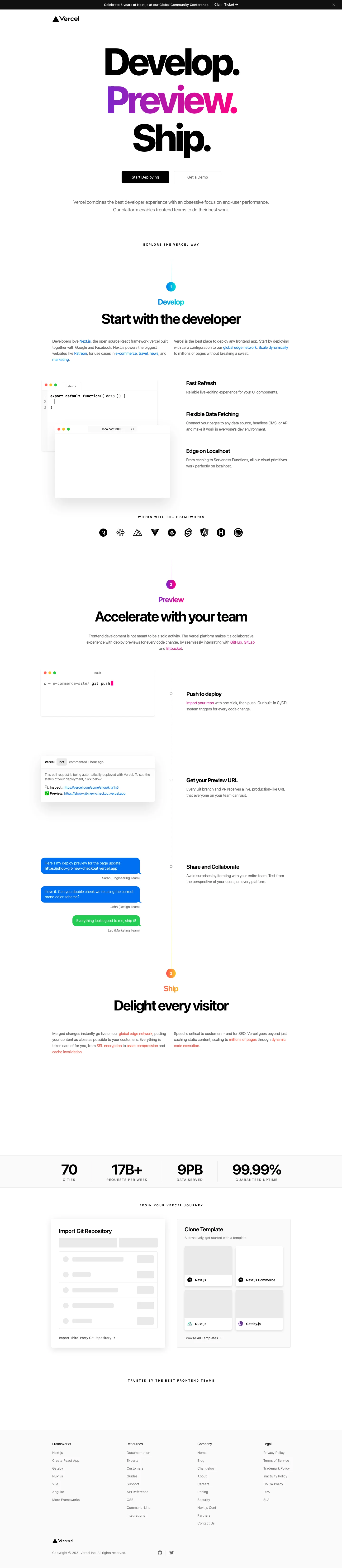 Vercel homepage — Jul 2021