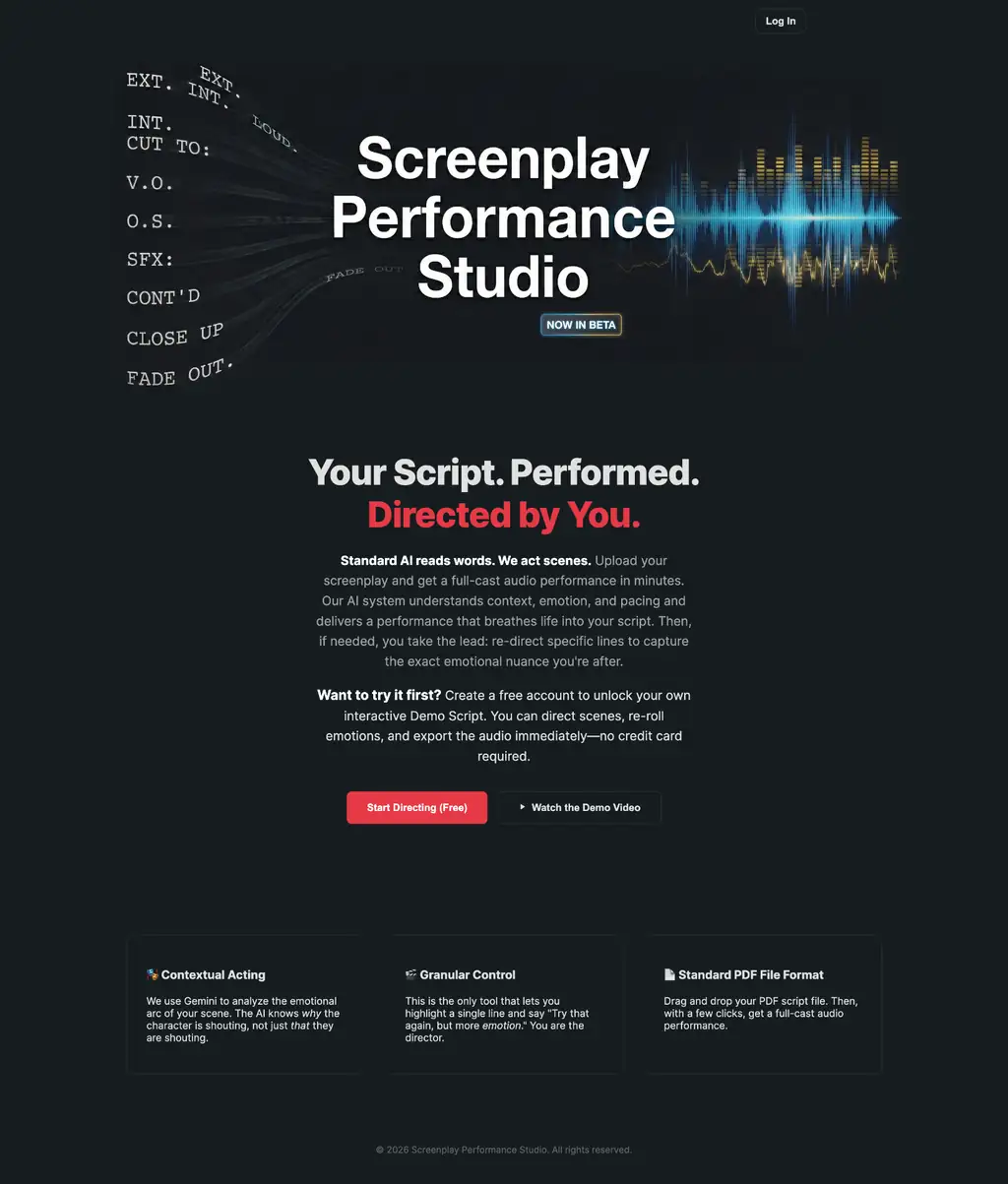 Old Screenplay landing page