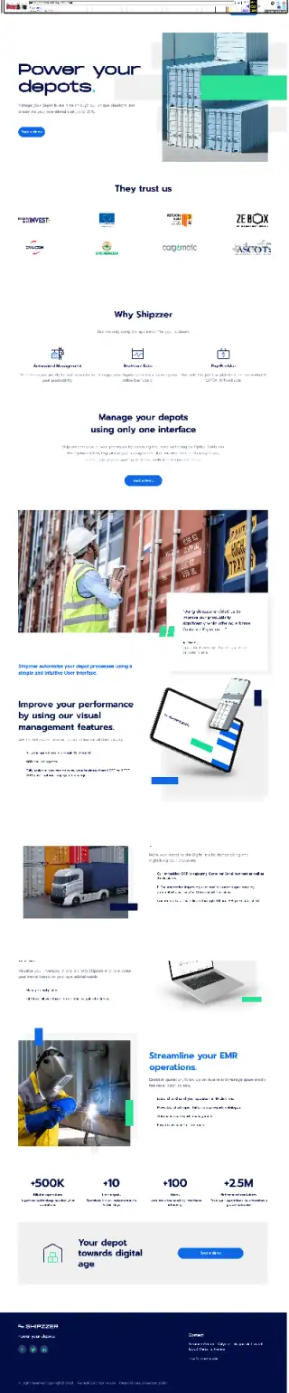 Old Shipzzer landing page with broad depot messaging