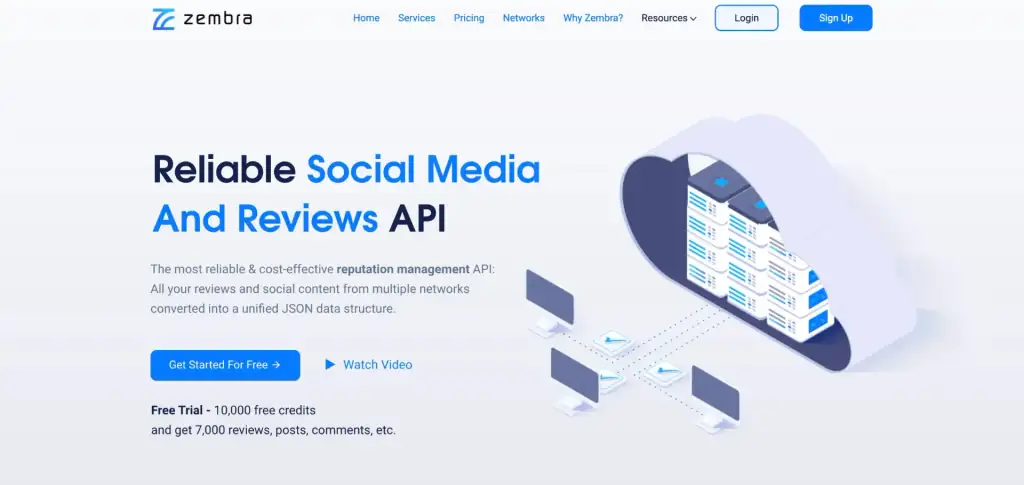 Old Zembra website with technical API positioning